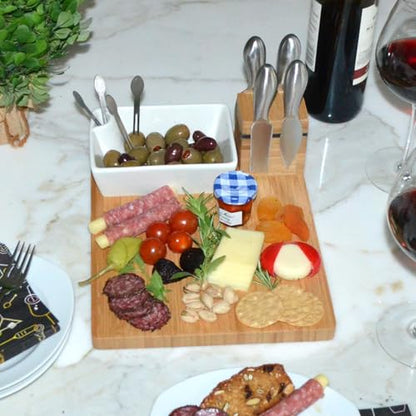 Picnic at Ascot Original Bamboo Cheese Board with Knife Set, Ceramic Bowl & Cocktail Sticks- Designed & Quality Approved in the USA