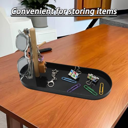 Black Multi-Functional Key Tray, Wood Key Bowl Jewelry Tray, 3-Tier Hanging Organizer for Entryway/Rings Phone Bracelets Watches - color: Black plastic