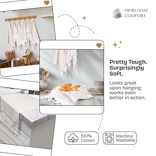 Beige Turkish Kitchen Towels 16x26 Inch, 3 Pack, 100% Cotton, Ultra Absorbent, Soft, Fast Dry, Machine Washable, Dish Towel with Tassels for Drying Dishes, Cleaning, Everyday Use - color: Beige, style: 3 Pack