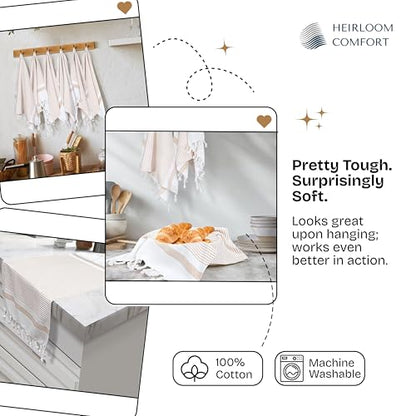 Beige Turkish Kitchen Towels 16x26 Inch, 5 Pack, 100% Cotton, Ultra Absorbent, Soft, Fast Dry, Machine Washable, Dish Towel with Tassels for Drying Dishes, Cleaning, Everyday Use - color: Beige, style: 5 Pack