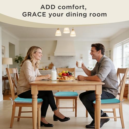 AddGrace Memory Foam Chair Cushions for Dining Chairs Set of 4 Light Blue | 17.5"x17.5"x1.5", with Ties and Non Slip Bottom, Washable Cover, Soft and Skin-friendly Fabric, for Kitchen Dining Room - color: Light Blue