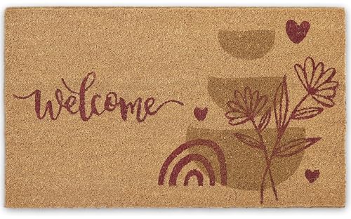 Coir Door Mats 17" X 30", Non-Slip Sturdy, PVC Backed Heavy Duty, Easy to Clean, Ideal for Door Entrance, Patio, Porch, Backyard, Garages, Welcome Abstract - color: Abstract Welcome