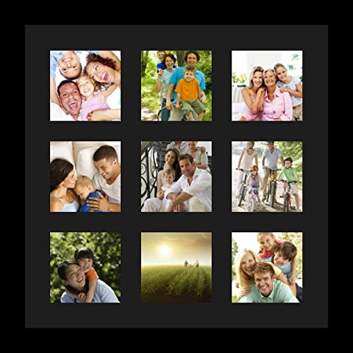 ArtToFrames Collage Photo Frame Single Mat with 9-4x4 Openings with Satin Black Frame and Black mat. - color: 9 - 4x4 - (2147), size: Black
