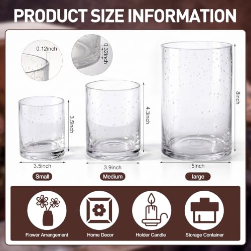 Clear Glass Hurricane Candle Holder Set of 3 Cylindrical Glass Vase Modern Rustic Table Centerpieces for Pillar Candles Wedding Party Home Decor (8 Inch 4.3 Inch 3.5 Inches Height)