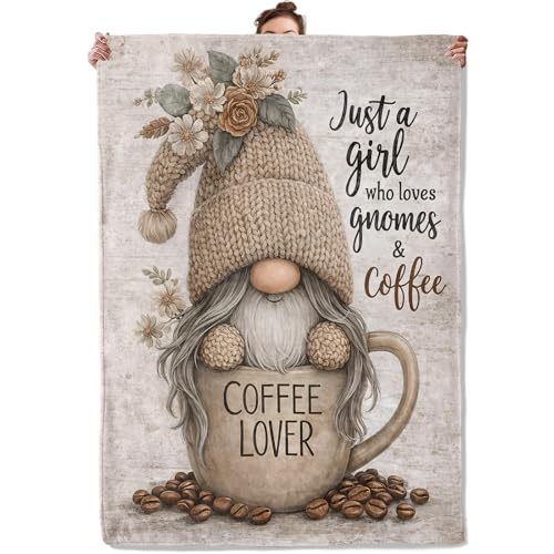 Vintage Gnome Coffee Throw Blanket, Adorable Gnomes and Mug, Soft Flannel Fleece, 50x60 Inch, Couch Sofa Bedroom Blankets for Farm Lovers, Cozy Rustic Farmhouse Home Decor Gifts - color: Gnome, size: 60x50 INCH