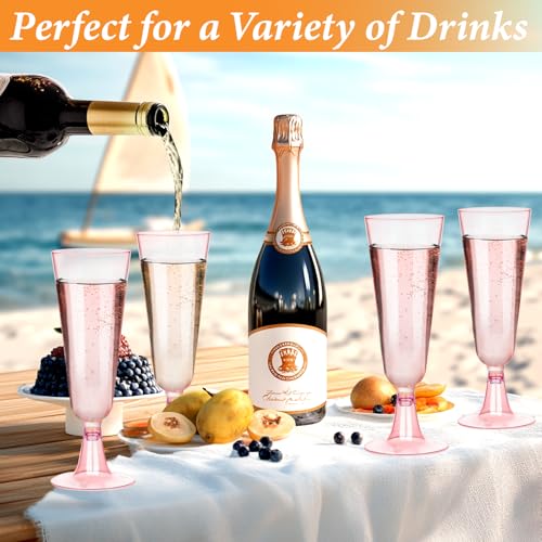 GuanQiao 200 Pack Pink Plastic Champagne Flutes, 5.5 Oz Clear Disposable Plastic Champagne Glasses, Wine Glasses Cups for Wedding Celebration Birthday Party Wine Tasting New Years Eve Party Supplies - color: Pink, size: 200-Pack