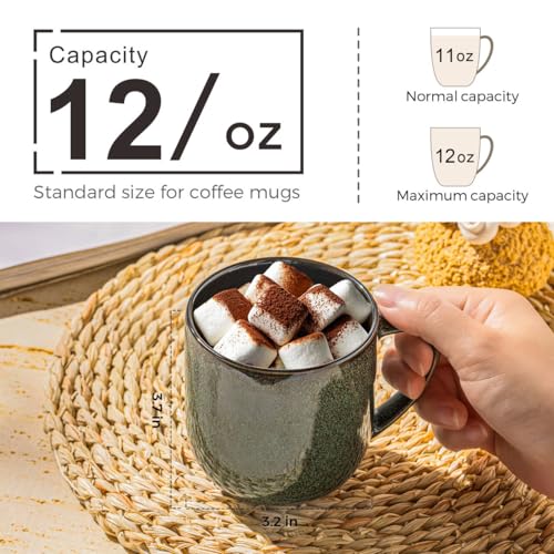 LERATIO Ceramic Coffee Mugs Set of 6,12oz Handmade Coffee Mugs Set | Large Handle for Cappuccino/Latte/Tea/Hot Cocoa,Oven &Dishwasher & Microwave Safe-Green - color: reactive glaze-3