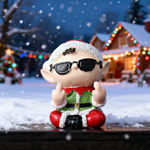 Christmas Elf Finger Statue Christmas Party Decor Mini Artificial Stone Figurine Sculpture Cute Cartoon Tabletop Ornaments for Xmas Funny Gifts - color: Christmas Cool Elf