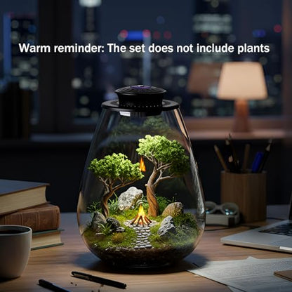 Desktop Glass Terrarium with Grow Light, 6.7 x 8.7 Inches, Mini Borosilicate Glass Plant for Succulent Moss Miniature Gardening Landscape, Small Fish Tank, Indoor Plant Growth, Empty Bottle