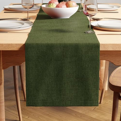 Encasa XO Table Runner 4 to 6 Seater, Soft Chenille 13"x72" | Moss green, Woven Rib Texture | Machine Washable | Colorfast & Shrink Resistant | Durable Polyester Yarns - color: Moss Green, size: 13x72 in