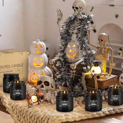 WPONSZU 12 Pcs Halloween Scented Candles with Added Natural Essential Oils, 3.05oz, Suitable for Various Festivals, Parties, Yoga, and Home Scene(Black) - color: Black