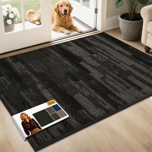 JSEI Dirt Trapper Door Mat 32"x48", Non-Slip Doormat, Dark Gray | Entryway Rugs Washable,Trap Dirt Absorbent Welcome Floor Mat, Low Profile Dog Door Mats for Front Back Door, Wet Shoes & Paws - color: Dark Gray, size: 32'' X 48''