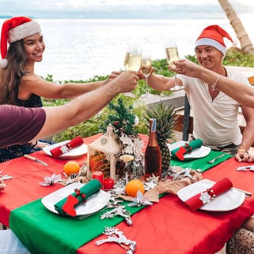 KPOSIYA Christmas Napkin Rings Set of 12, Snowflake Socks Napkin Rings for Table Decor, Wooden Napkin Holder Buckle for Christmas,Winter Holiday, Home Party, Wedding Supplies - size: 12pcs, style: Socks&Snow