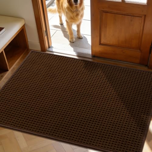 Indoor Door Mat 32" x 47", Non-Slip Washable Entryway Mat, Dirt Trapper Absorbent Entrance Mat, Low Profile Floor Mat for Front/Back Door, Entryway, Brown - color: Brown, size: 32"x47" (Rectangular)