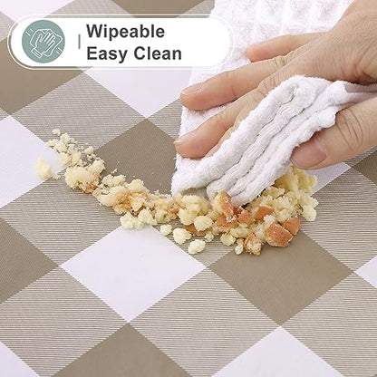 Round Waterproof Vinyl Table Cloth, Buffalo Flannel Backed Tablecloth, Wipeable Plastic Table Cover for Dinner, Kitchen, Picnic (60", Khaki and White) - color: Khaki and White, size: 60" (Round)