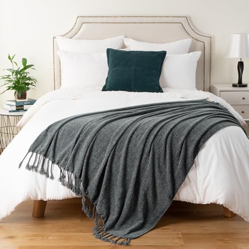 BATTILO HOME Dark Gray Chenille Throw Blanket for Couch, Soft Cozy Textured Knit Throw Blanket with Handmade Fringe Tassels, Lightweight Decorative Farmhouse Blanket for Sofa Bed Chair, 50"x60" | Soft Chenille Knit with Handmade Fringe Tassels, Lightweigh