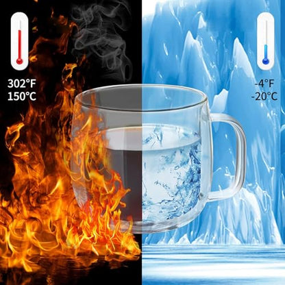 Unbreakable Double Walled Glass Coffee Mugs 10 fl oz, Borosilicate Glass, Insulated Coffee Mugs Set of 4, Microwave & Refrigerator Safe - size: 4 count