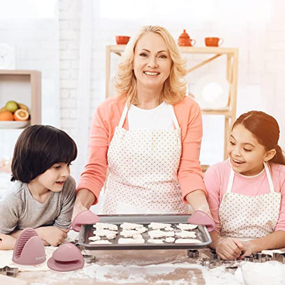Thickened Mini Silicone Oven Mitts Heat Resistant as Hot Pot Holder, Baking Holder, Rubber Oven Gloves, Finger Pinch Grips, Potholder Mitts for Kitchen Cooking, 1 Pair, Macaron Pink - color: Pink