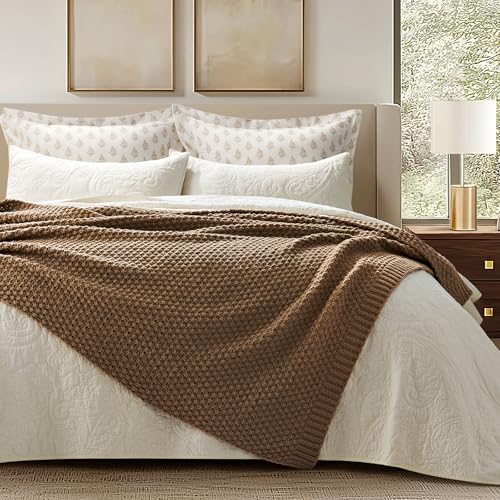 EVERGRACEHOME Chunky Chenille Knit Throw Blanket, 50 x 60, Camel Brown | Sculpted Moss Stitch, Chic Modern Farmhouse, All-Season Warmth, OEKO-TEX® Certified, Elegant Blanket for Couch, Bed, Sofa - color: Camel Brown, size: 50" X 60"