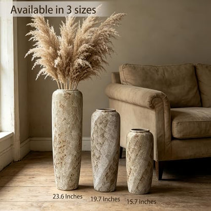 Rustic Ceramic Floor Vase, 15.7 Inch, Handpainted Finish | Living Room, Entryway, Fireplace, Pampas Grass, Dried Branches