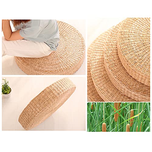 Floor Seat Cushion, 17 Inch Round Tatami Cushion Padded Sitting Cushion, Natural Straw Woven Floor Pillow Indoor Outdoor Seat Cushion, Handmade Meditation Cushion Braided Tatami Mat