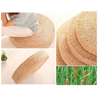 Floor Seat Cushion, 17 Inch Round Tatami Cushion Padded Sitting Cushion, Natural Straw Woven Floor Pillow Indoor Outdoor Seat Cushion, Handmade Meditation Cushion Braided Tatami Mat