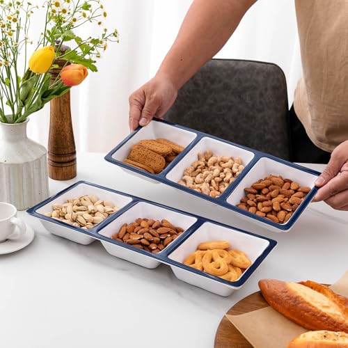 3-Section Divided Serving Trays, Talavera 14.75”x 6” Unbreakable Melamine Serving Platter for Serving Food, 3 Compartment Condiment Tray, Rectangular Condiment Server Set of 2 - color: Talavera 3 Section Tray
