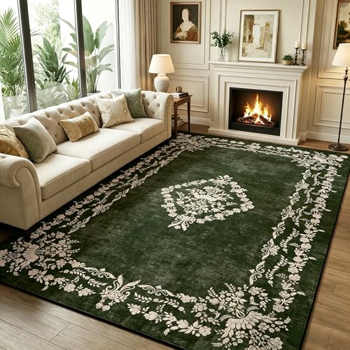 FlyDOIT 6x9 Large Area Rugs for Living Room, Green | Washable Floral Boho Rug, Non-Slip Soft Indoor Throw Carpet for Bedroom Dining Room Entryway College Dorm Office Decor - color: Green, size: 6' x 9' (Rectangular)