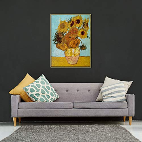 Wieco Art Gold Framed Wall Art, Van Gogh Sunflower Reproduction Canvas Print, 24x32in Art Print, Ready to Hang Artwork for Living Room Bedroom Office - size: 32"L x 24"W