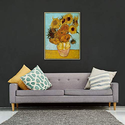 Wieco Art Gold Framed Wall Art, Van Gogh Sunflower Reproduction Canvas Print, 24x32in Art Print, Ready to Hang Artwork for Living Room Bedroom Office - size: 32"L x 24"W