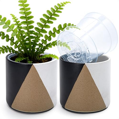 D'vine Dev 2-Pack Cachepot with Clear Pot, 6.5 in, Midnight Mesa, 93-V-C-2 | Dual-Pot System, Root Visibility, Bottom Watering Support, Enhanced Drainage, Artistic Stoneware Design, Easy Plant Care - color: Midnight Mesa, size: 6.5” Cachepot + 6“ Clear Gr