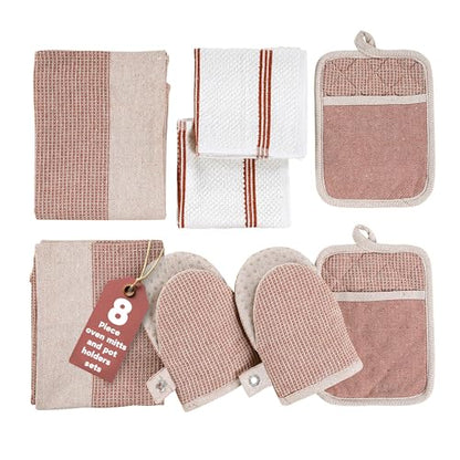 Casa Platino Potholders for Kitchens, 8-Piece – 500°F Heat Resistant Oven Mitts and Pot Holders, Mini Oven Mitt with Silicone Grip, 2 Kitchen Towels & 2 Dish Cloths – Durable & Non-Slip – Canyon Rose - color: 10: Oven Mitts - Canyon Rose, size: Oven Mitt