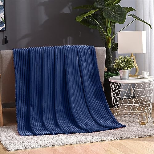 Cozy Super Soft Throw Blankets for Bed, 80x60 Inches Queen Size Solid 3D Ribbed Decorative Fluffy Blanket for Sofa Living Room, Lightweight Plush Fuzzy Warm Flannel Blankets for All Season Use - color: Dark Blue