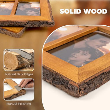 Golden State Art 4x6 Collage Picture Frame,Solid Wood&Real Glass,3 Photos | Multi Picture Frame for (3) 4x6 Photos - Natural Bark Edges Design - Farmhouse Collage Wall Decor - Rustic Brown - size: 3 Openings 4x6