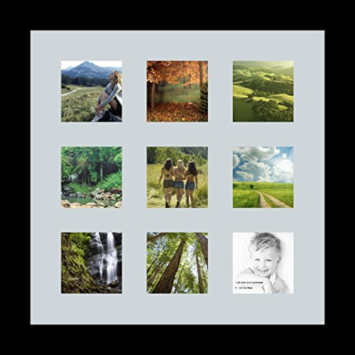 ArtToFrames Collage Photo Frame Single Mat with 9-3x3 Openings with Satin Black Frame and Baby Blue mat. - color: 9 - 3x3 - (2146), size: Baby Blue