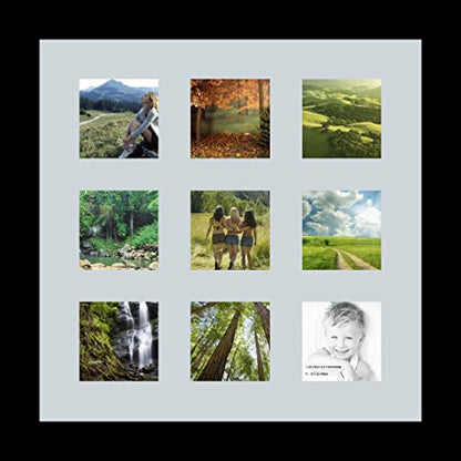 ArtToFrames Collage Photo Frame Single Mat with 9-3x3 Openings with Satin Black Frame and Baby Blue mat. - color: 9 - 3x3 - (2146), size: Baby Blue
