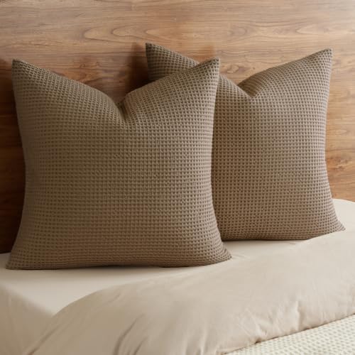 PHF 100% Cotton Waffle Weave Euro Shams 26" x 26", No Filling, 2 Pack Elegant Home Decorative Euro Throw Pillow Covers for Bed Couch Sofa, Walnut Brown - color: Walnut Brown, size: 26" x 26" (Pack of 2)