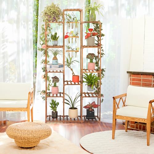 XXXFLOWER Plant Stand Indoor Outdoor 13 Tiers Wood Plant Shelf for Multiple Plants ，Large Plant Rack for Window Garden Balcony Patio Porch Living Room