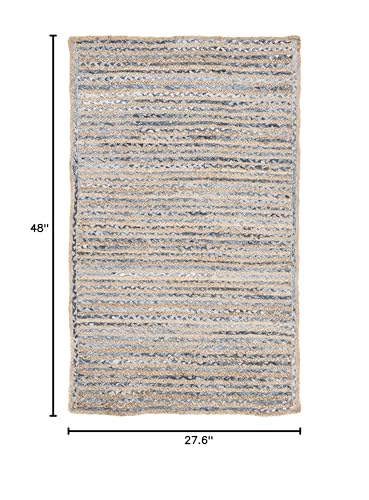SAFAVIEH Cape Cod Collection 2'3" x 4' Natural/Blue CAP250A Handmade Flatweave Jute Entryway Living Room Foyer Bedroom Kitchen Accent Rug - size: 2'3" x 4' (Rectangular)