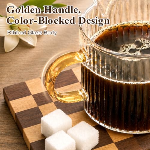 4OZ Glass Espresso Shot Cups Set with Gold Handle, Coffee Bar Accessories | Set of 2, double spouts cup clear milk cup