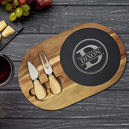 My Personal Memories Premium Personalized Acacia and Slate Cheese and Charcuterie Serving Board with Tools Included (Round 8" x 12") - style: Round 8" x 12"