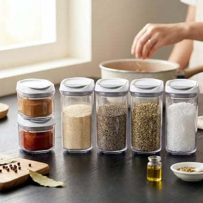 Felli Shake N Stor Spice Jars with Shaker Lid + Dispensing Spout + Leveler ALL IN ONE Storage Mini Container Kitchen Pantry Cabinet Organizer Seasoning Salt and Pepper Holder(0.4qt, 4PC Set) - color: 0.4qt, 4PC Set