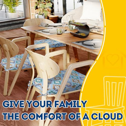 AAAAAcessories D-Shaped Chair Cushions, 2" Thick Dining Chair Pads with Ties and Removable, Machine-Washable Cover, 17" x 16", Set of 8, Geometric Blue - color: Geometric Blue, size: 8 Count(Pack of 1)