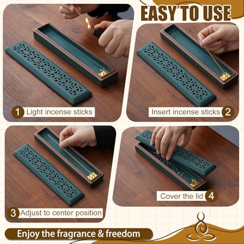 CEREMONY Incense Holder for Sticks, Ceramic Insence-Stick Holder Ash Catcher, Incense Holder Timkburner for Meditation Yoga Spa Room Incense Holder (Lever Green) - color: Lever Green