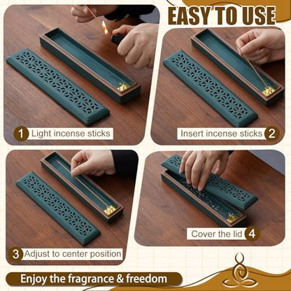 CEREMONY Incense Holder for Sticks, Ceramic Insence-Stick Holder Ash Catcher, Incense Holder Timkburner for Meditation Yoga Spa Room Incense Holder (Lever Green) - color: Lever Green