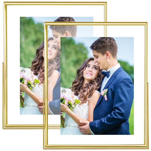 8x10 Picture Frame set of 2, for 5x7 6x8 with Floating Effect, for 8 x 10 without Floating, Double Real Glass Photo Frames Only for Tabletop, Home or Wedding Decoration Gift (Vertical Gold) - color: Gold (Vertical), size: 8x10 for 6x8 5x7 (2 Pcs)