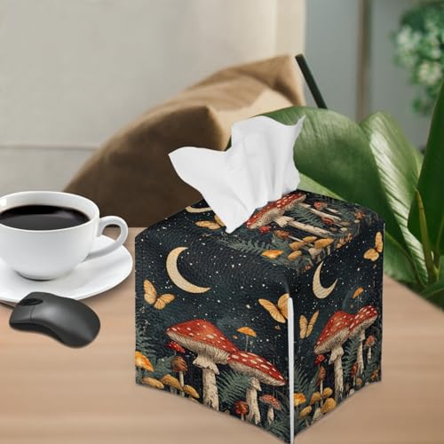 Butterfly Mushroom Pattern Square Tissue Box Cover Facial Napkin Holder Easy to Use Dust-Proof Tissue Case for Living Room Office Bathroom - color: Butterfly Mushroom