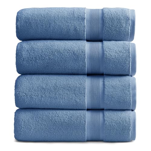 Luxury Bamboo Rayon Plush Bath Towel Set | 4-Pack | Blue | 35% Bamboo Rayon - 65% Zero Twist Cotton | Absorbent Quick-Dry Towels for Bathroom | Ultra Soft | OEKO-TEX Standard 100 - color: Mediterranean Blue, size: Bath Towel (4 Pack)