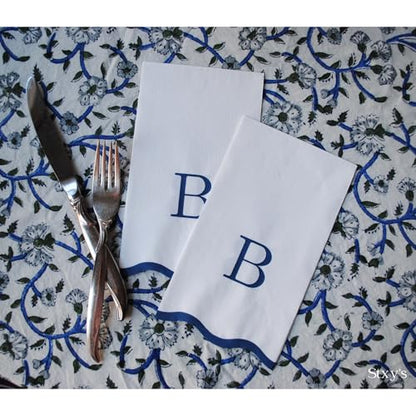 Stxy's Monogram B Napkins (Bleed-Free Ink) Scalloped Navy Blue Letter, 40ct | Monogram B Hand Towels for Bathroom, Decorative Scalloped Paper Dinner Napkins for Wedding, Birthday, Hostess & Preppy Gifts - style: B