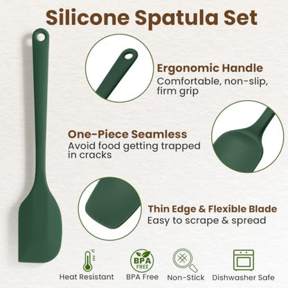 Silicone Spatula Set,9-Piece BPA Free Food Grade Heat Resistant Spatulas for Cooking Baking,Seamless One Piece Design,Non-Stick Safe,Dishwasher Safe,Withstands -104°F to 600°F（Green） - color: Green